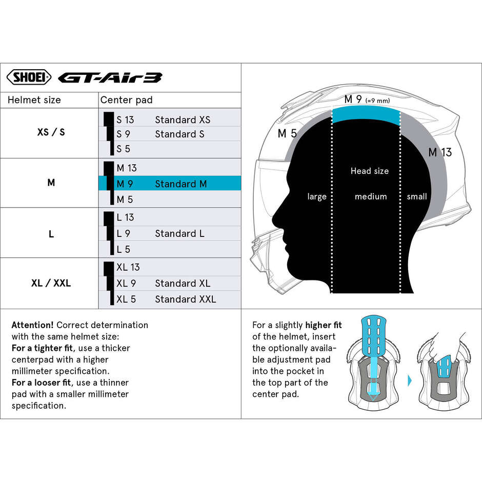 Shoei TYPE-Q CENTER PAD Casque interne pour casque GT AIR 3 ; NEOTEC 3; J-CRUISE 3